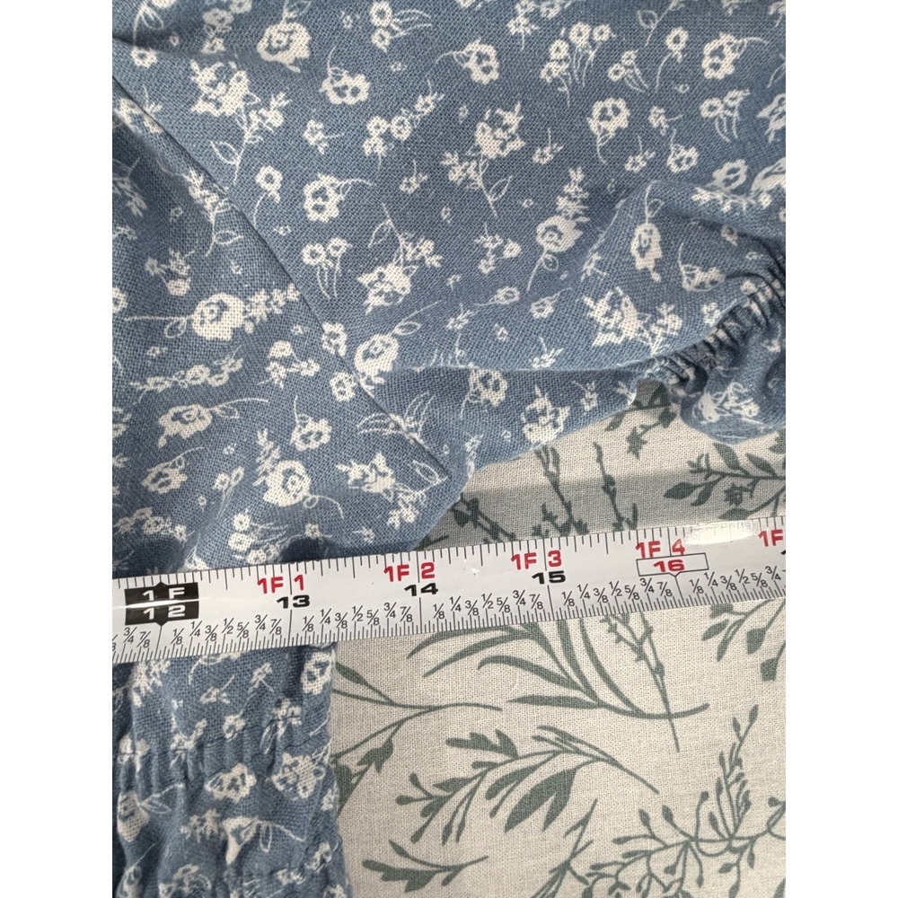 Iris Blue White Floral Babydoll Dress Medium Cottagecore Milkmaid Puff Sleeve - Picture 9 of 11